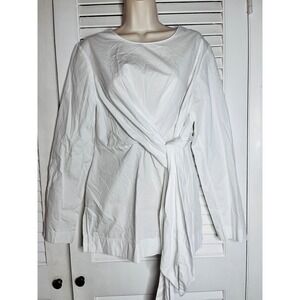 MADISON Wrap Front Long Sleeve Shirt White Cotton Tie Detail Size L NWOT